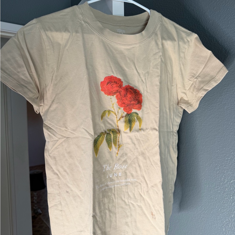 Cotton On Beige Tee with Red Floral Print
